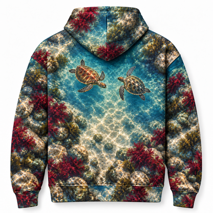 Meeting Point Sea Turtle Hoodie — Converging Swimmers Print