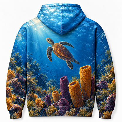 Sponge Garden Sea Turtle Hoodie — Marine Sponge Print
