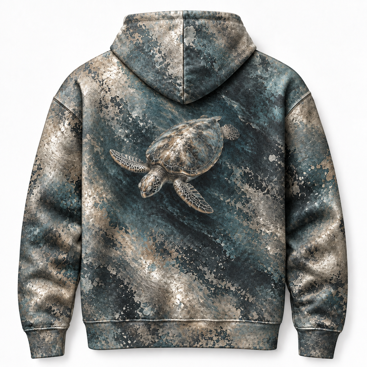 Tarnished Silver Sea Turtle Hoodie — Aged Silver Relief Print