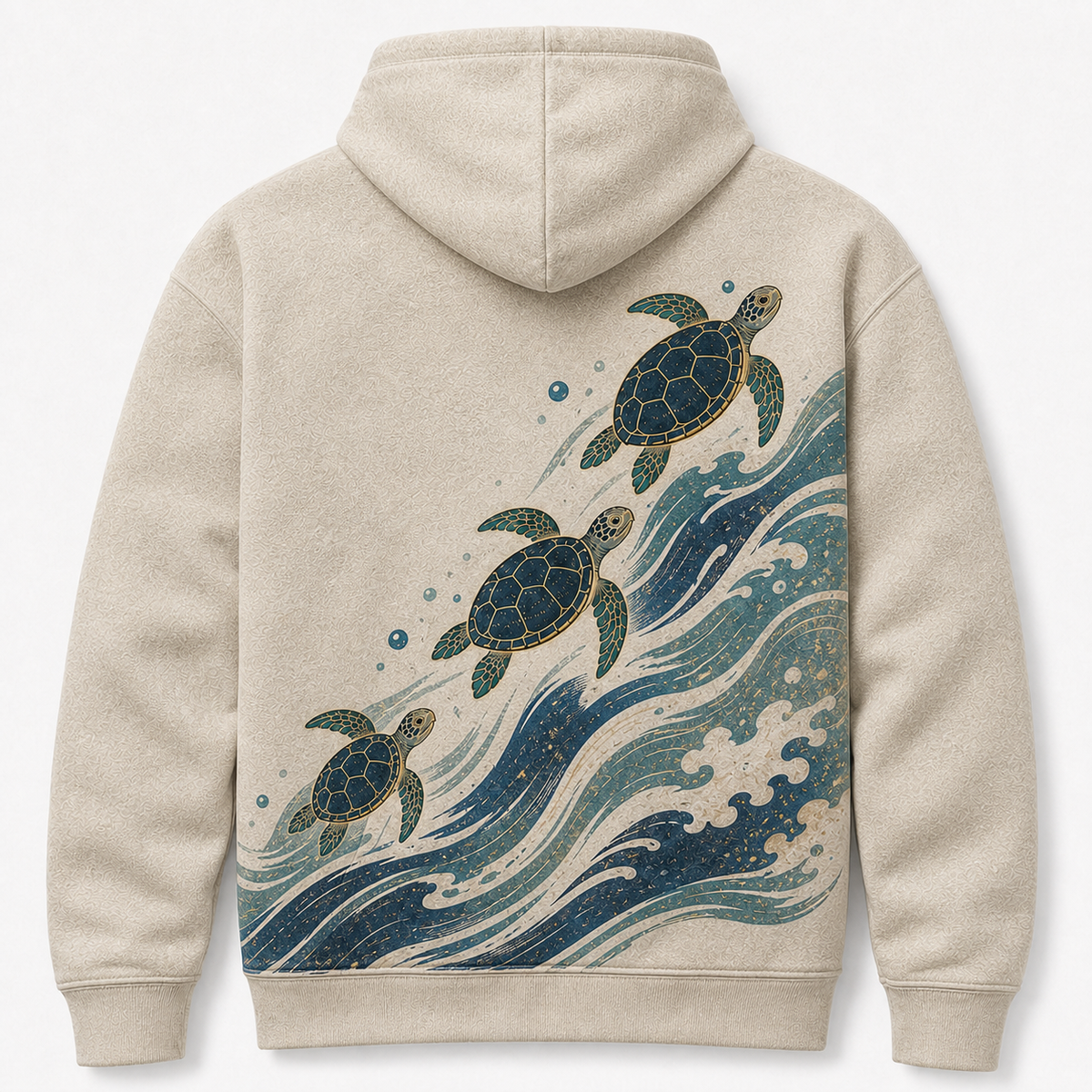 Midnight Current Sea Turtle Hoodie — Japanese Wave Art Print