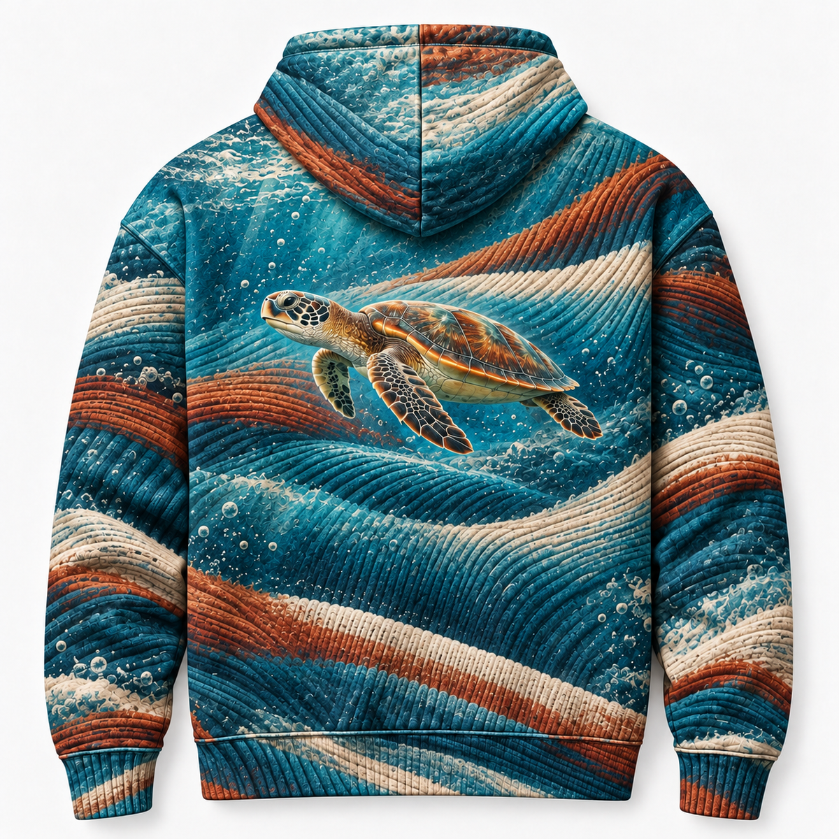Ribbed Horizon Sea Turtle Hoodie — Fine Rib Textile Print