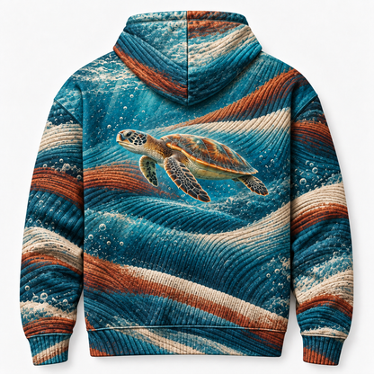 Ribbed Horizon Sea Turtle Hoodie — Fine Rib Textile Print