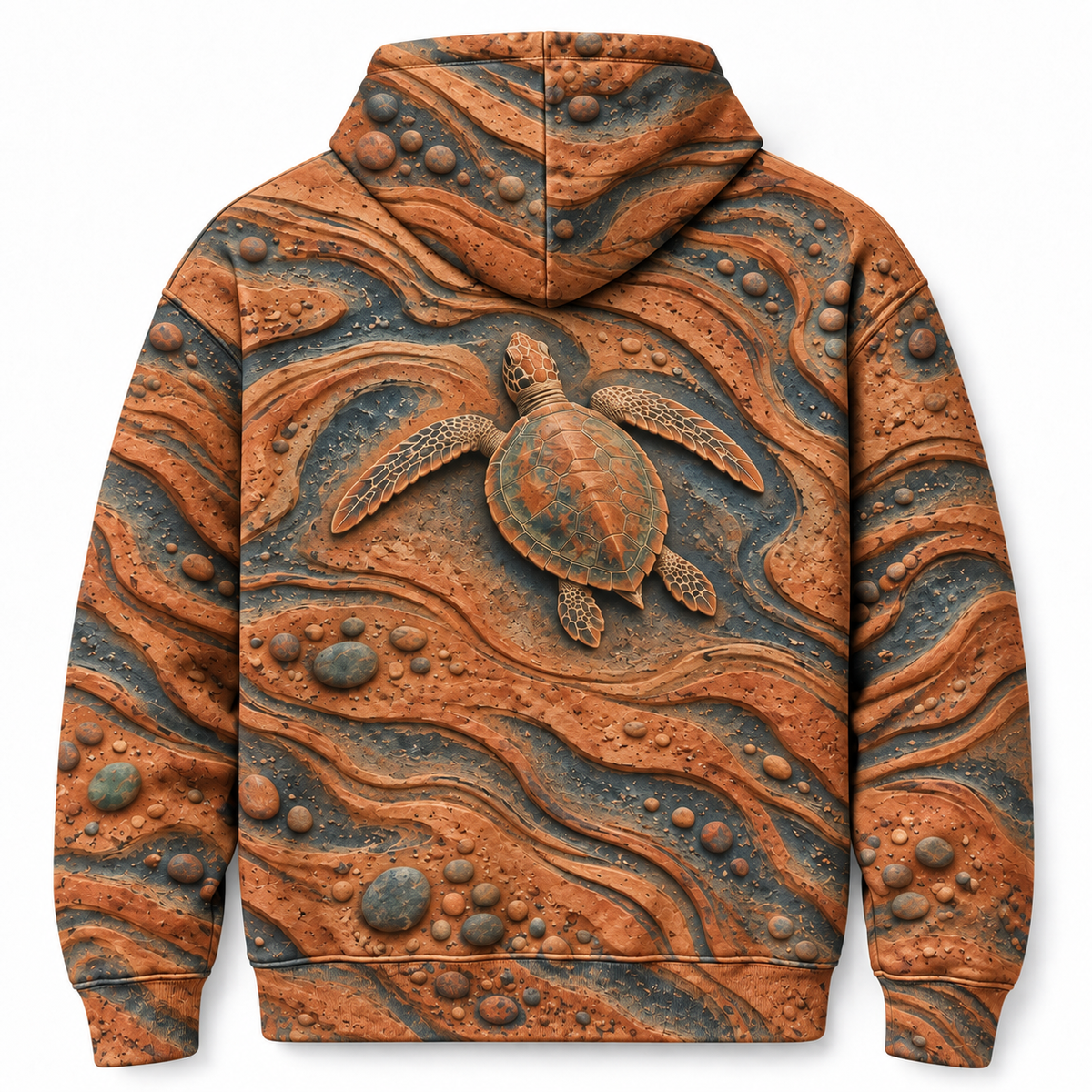 Clay Carving Sea Turtle Hoodie — Terracotta Relief Print