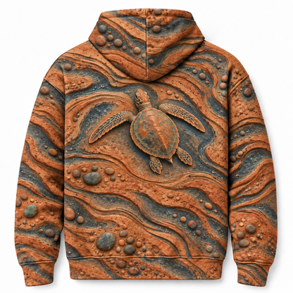 Clay Carving Sea Turtle Hoodie — Terracotta Relief Print