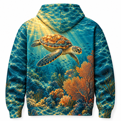 Amber Reeflight Sea Turtle Hoodie — Amber Ocean Light Print
