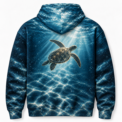 Silhouette Window Sea Turtle Hoodie — Backlit Ocean Print