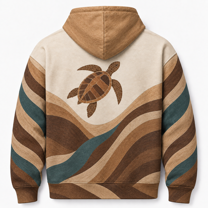 Amber Estuary Sea Turtle Hoodie – Earth Tone Inlay Print