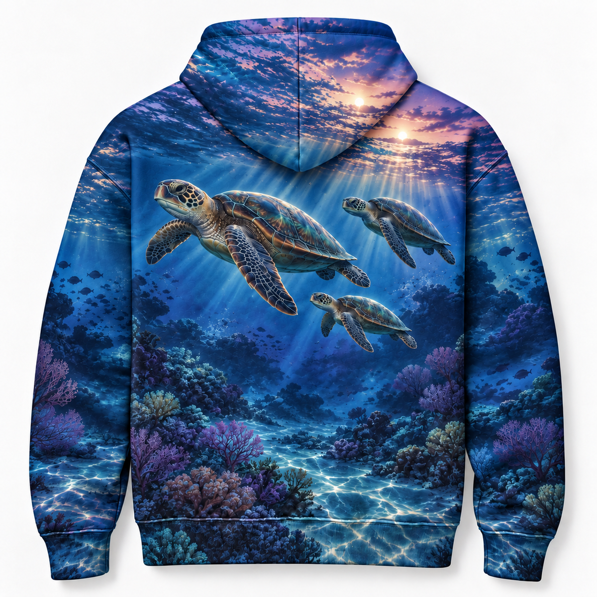 Blue Hour Migration Sea Turtle Hoodie — Twilight Ocean Print