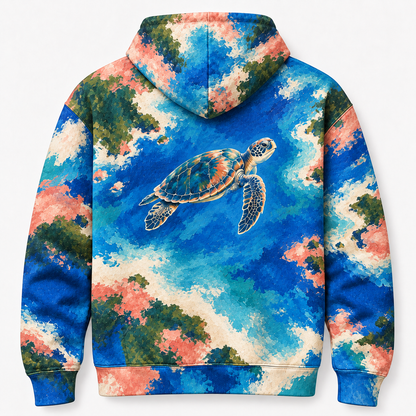 Gouache Islands Sea Turtle Hoodie — Opaque Brush Print