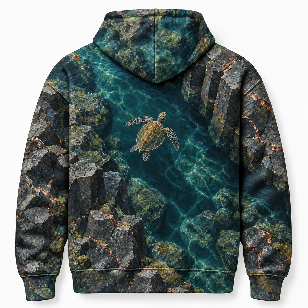 Basalt Aperture Sea Turtle Hoodie — Volcanic Stone Print