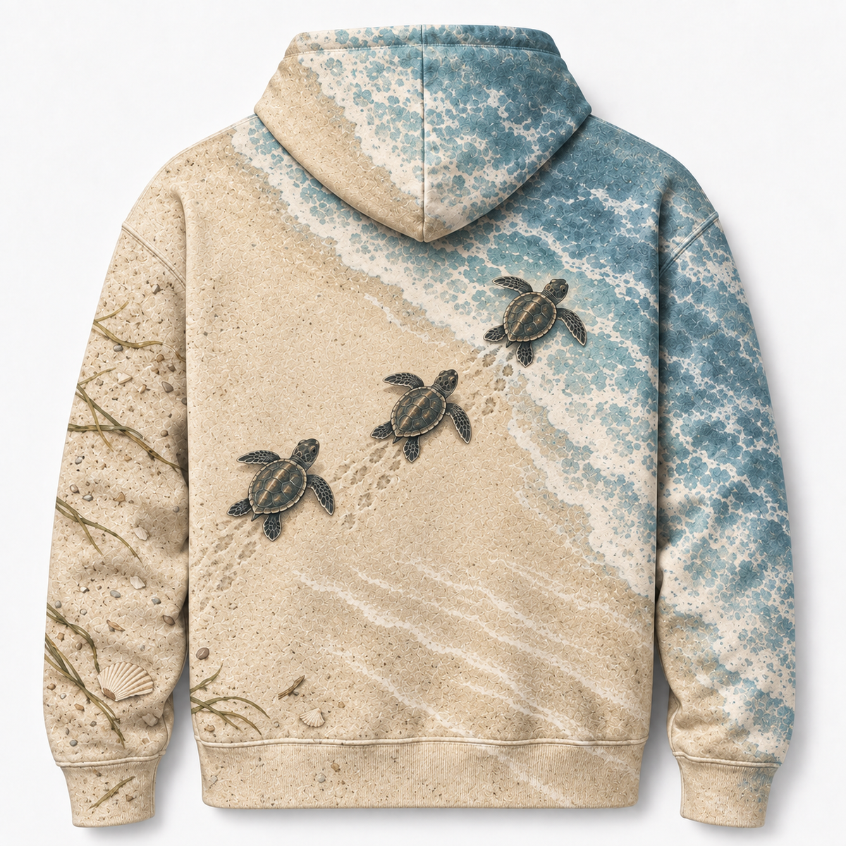 Sandy Trail Sea Turtle Hoodie — Beach Sunrise Hatchling Print