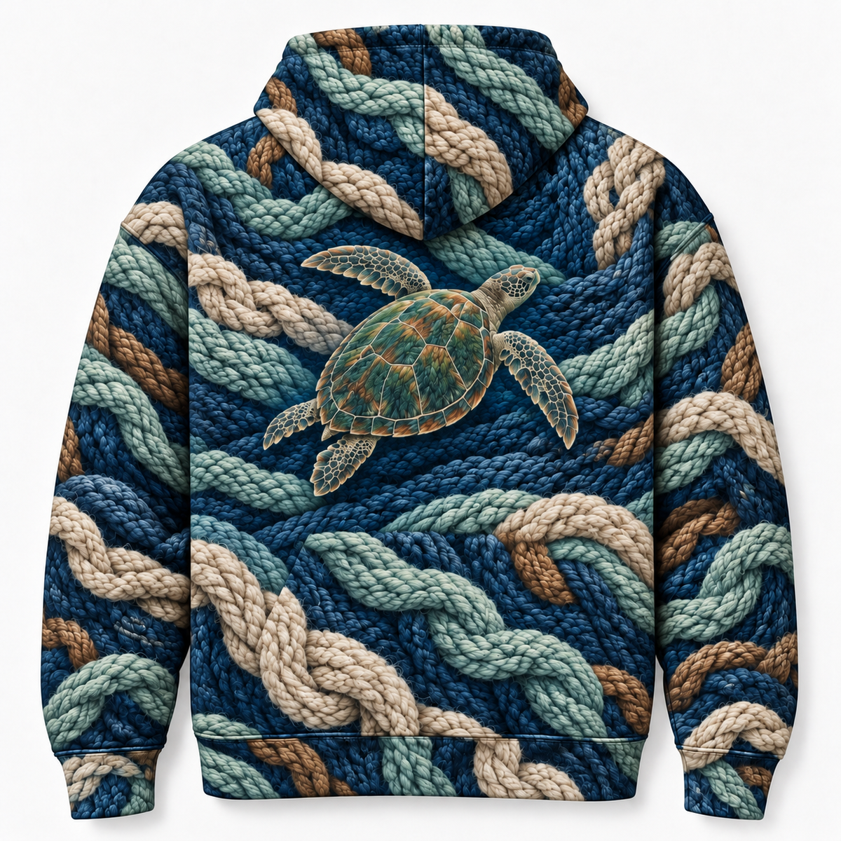 Cable Current Sea Turtle Hoodie — Knit Illusion Print
