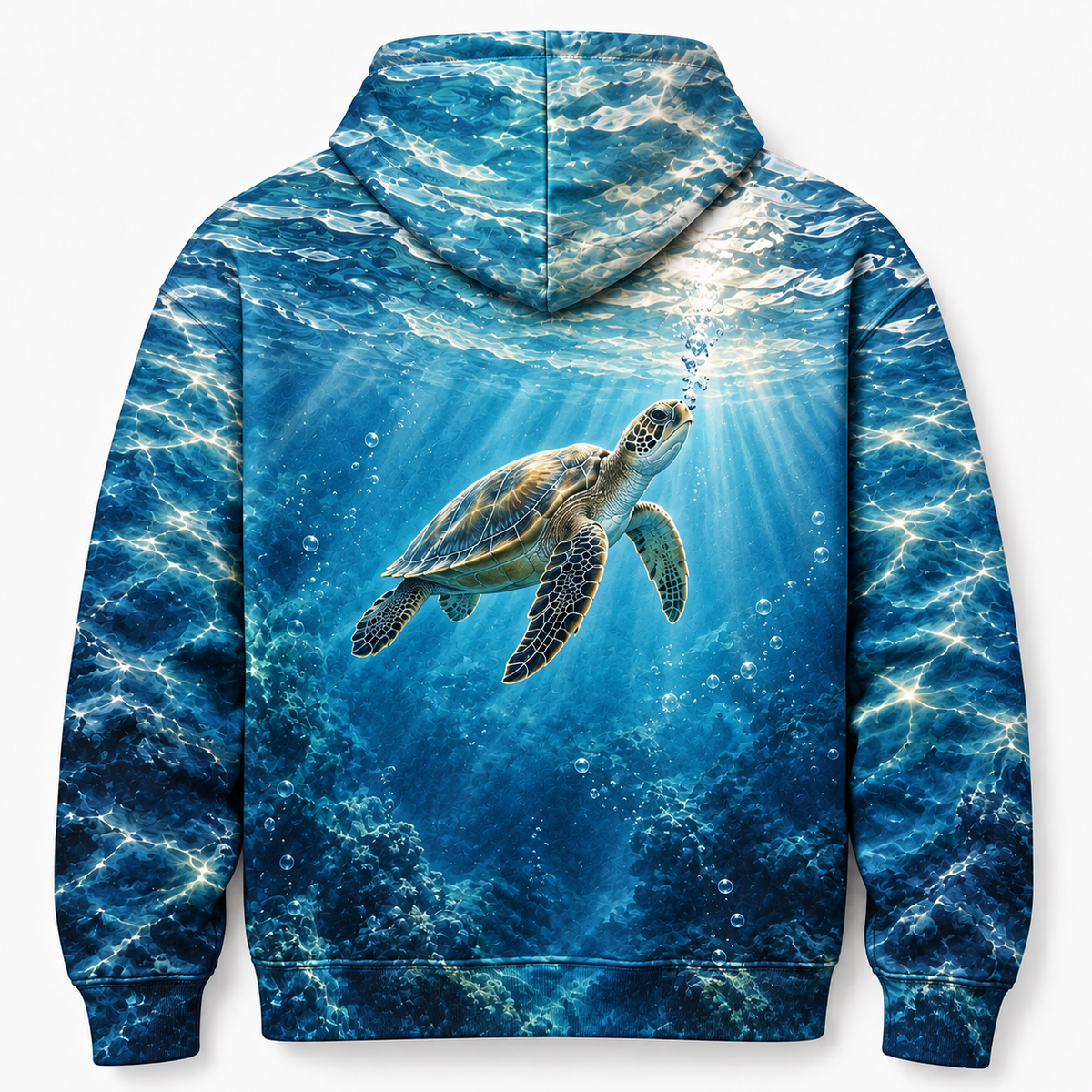 Breath of Blue Sea Turtle Hoodie — Surfacing Turtle Print