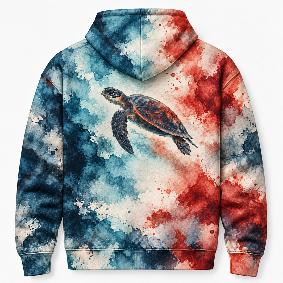 Ink Wash Collision Sea Turtle Hoodie — Layered Ink Print