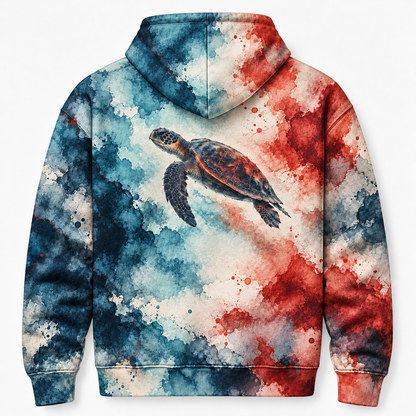 Ink Wash Collision Sea Turtle Hoodie — Layered Ink Print