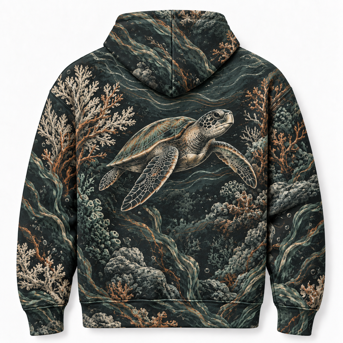 Charcoal Reef Sea Turtle Hoodie — Charcoal Reef Engraving Print