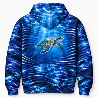 Lenticular Sea — Sea Turtle Hoodie — Layered Refraction Print