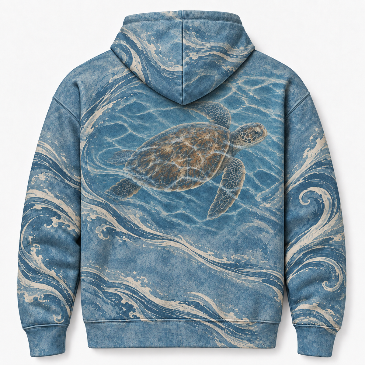 Tidal Drift Sea Turtle Hoodie — Ocean Blue Wave Print