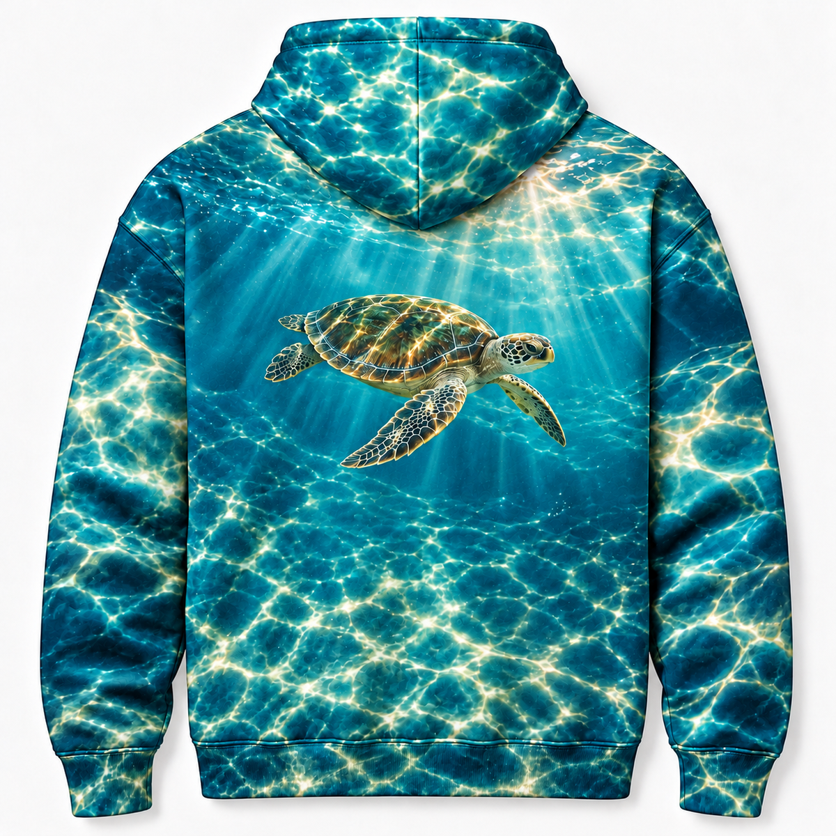 Caustic Canopy Sea Turtle Hoodie — Underwater Light Mesh Print