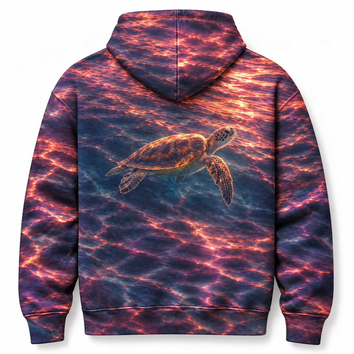 Plum Afterglow Sea Turtle Hoodie — Dusk Reflection Print