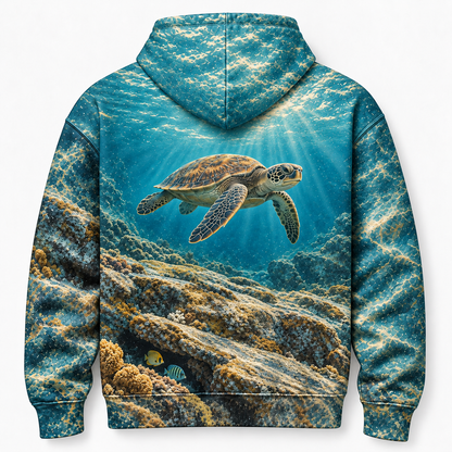 Reef Lookout Sea Turtle Hoodie — Rock Ledge Encounter Print