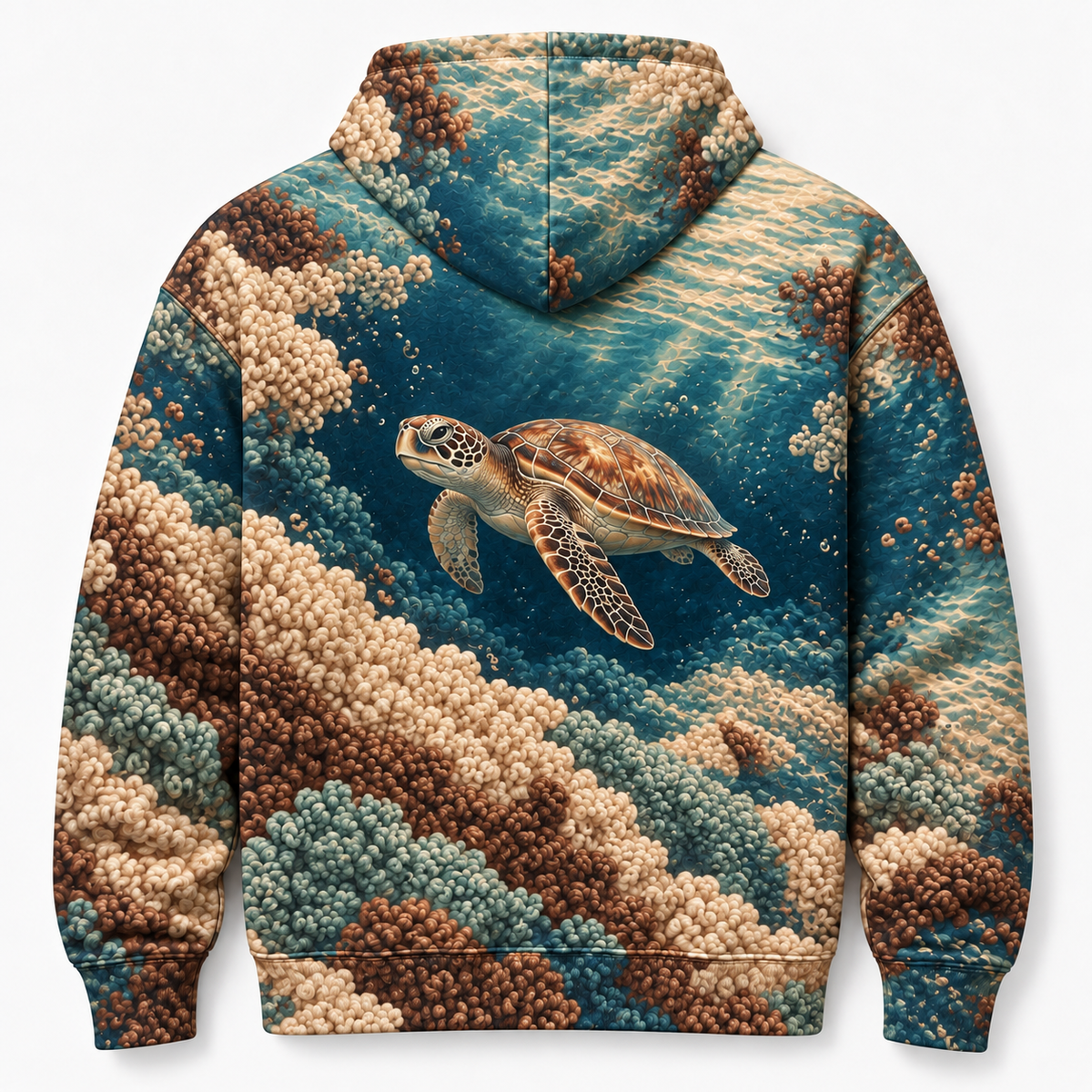 Boucle Bay Sea Turtle Hoodie — Soft Loop Texture Print