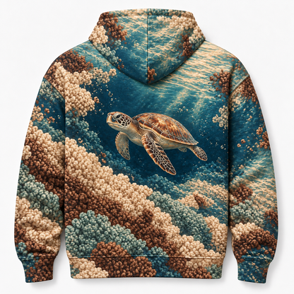 Boucle Bay Sea Turtle Hoodie — Soft Loop Texture Print