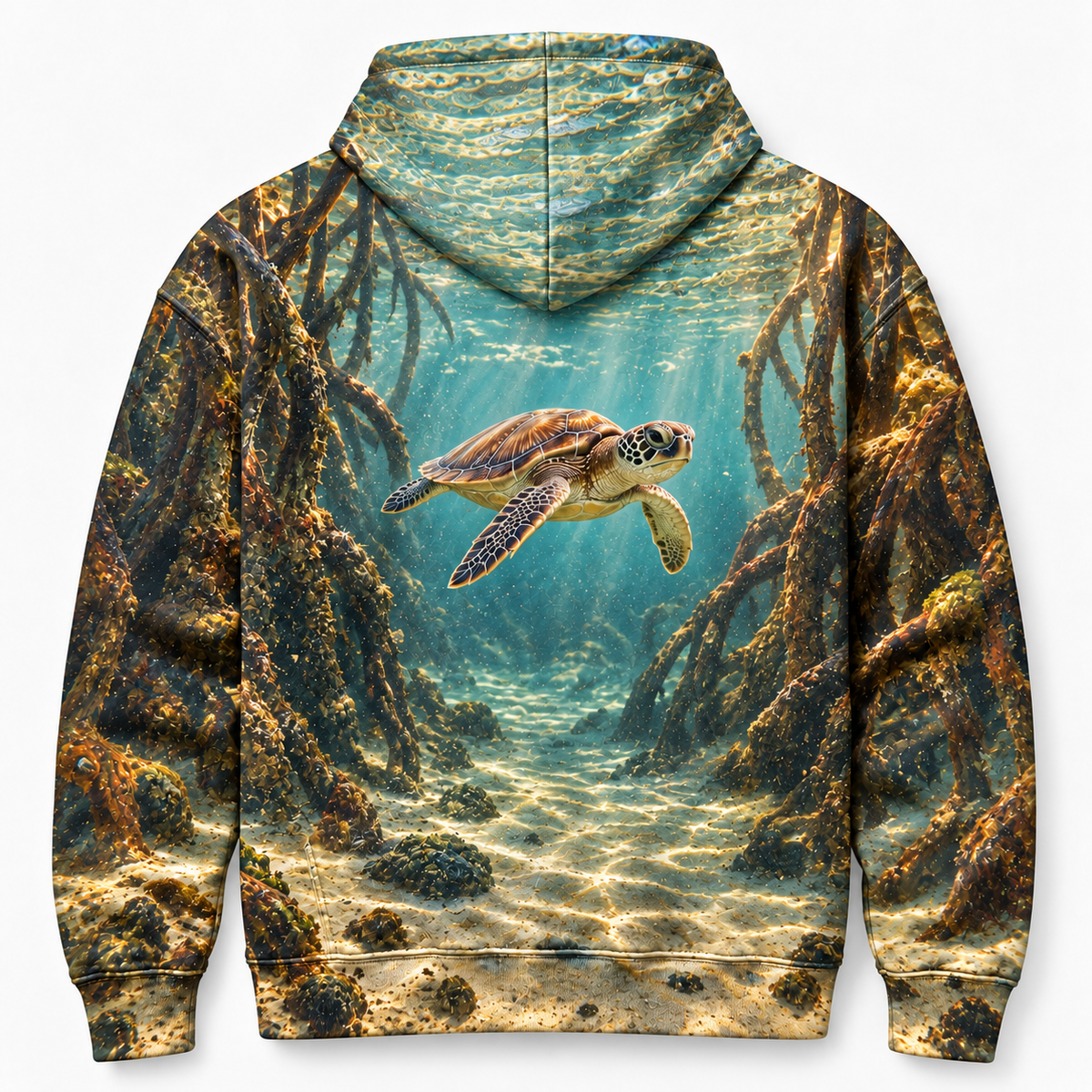 Rootwater Corridor Sea Turtle Hoodie — Mangrove Passage Print