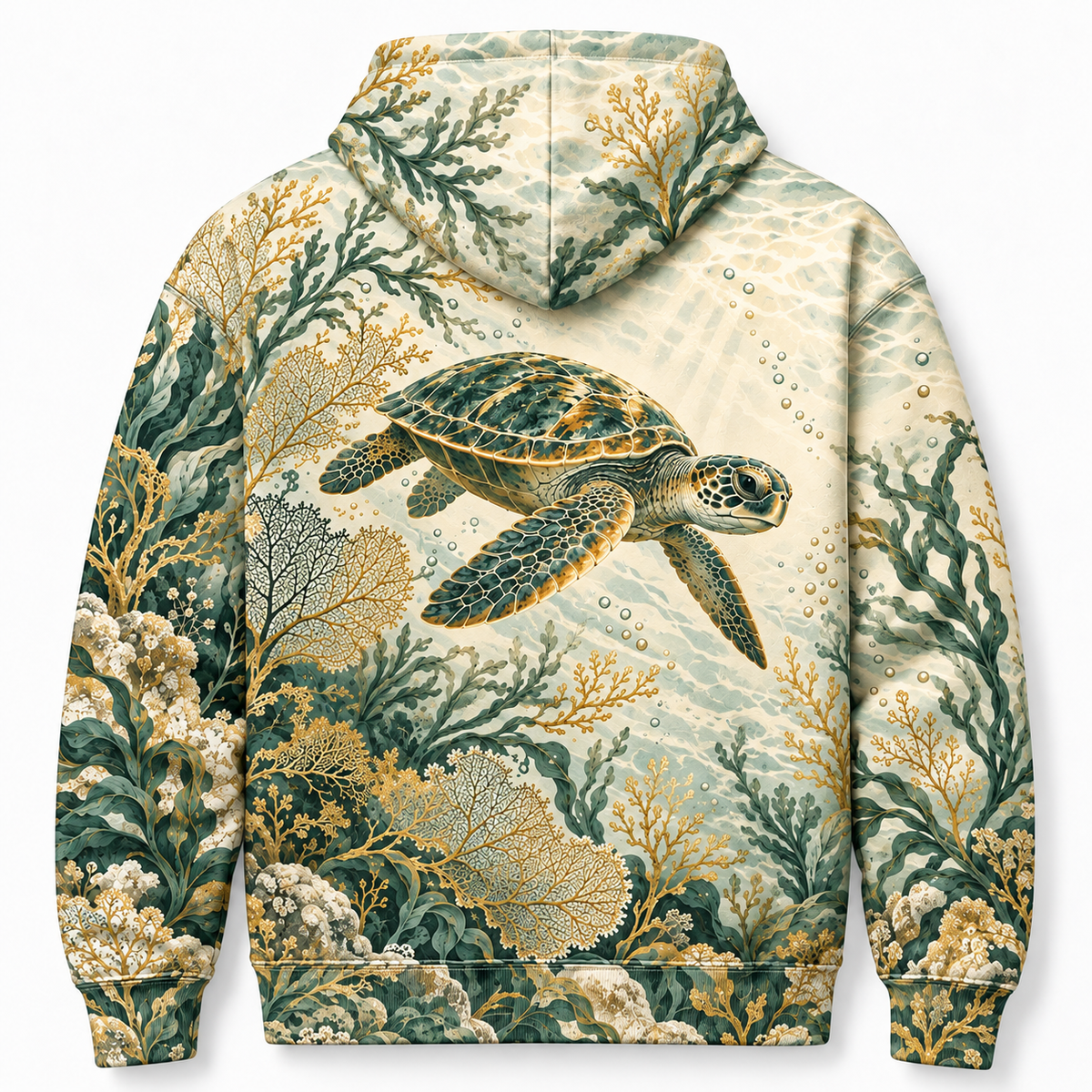 Ivory Reef Lace Sea Turtle Hoodie — Ivory Botanical Reef Print