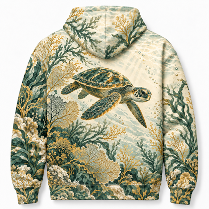 Ivory Reef Lace Sea Turtle Hoodie — Ivory Botanical Reef Print