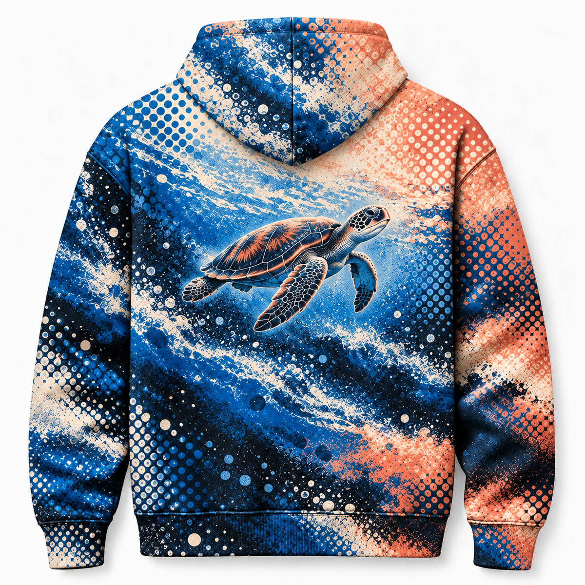 Halftone Horizon Sea Turtle Hoodie — Graphic Dotwork Print