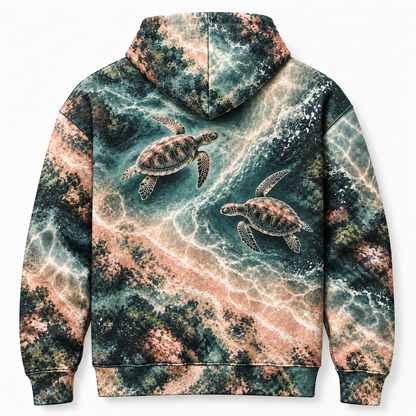 Crossing Paths Sea Turtle Hoodie — Countercurrent Pair Print