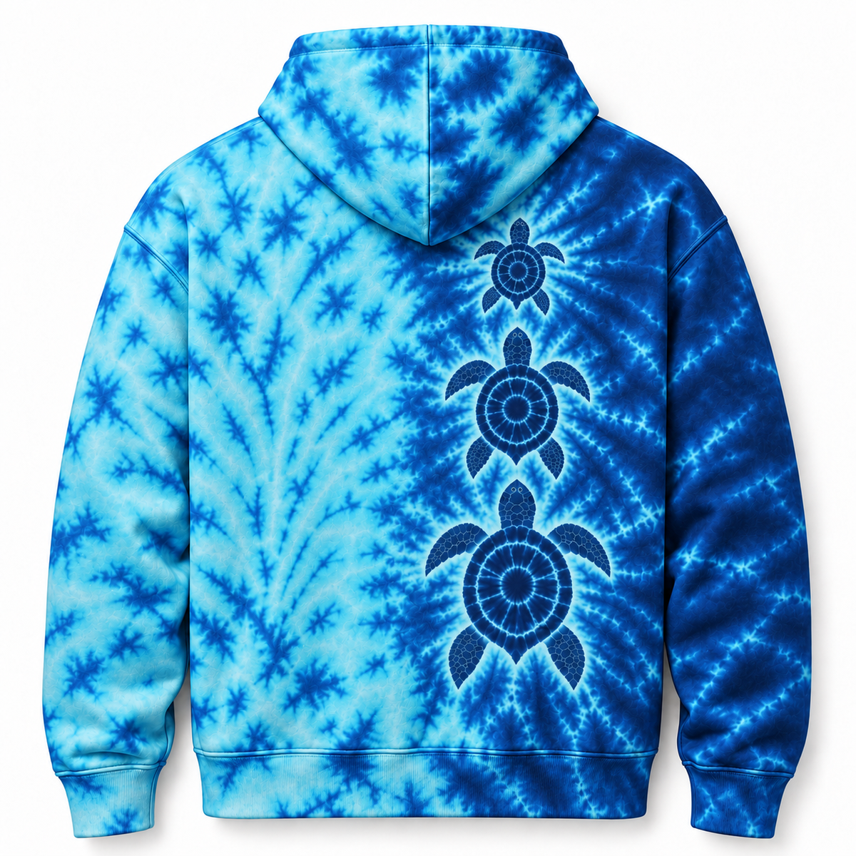 Tidal Trio Sea Turtle Hoodie — Ocean Blue Tie-Dye Print