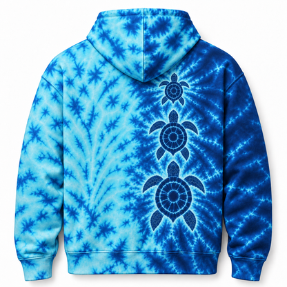 Tidal Trio Sea Turtle Hoodie — Ocean Blue Tie-Dye Print