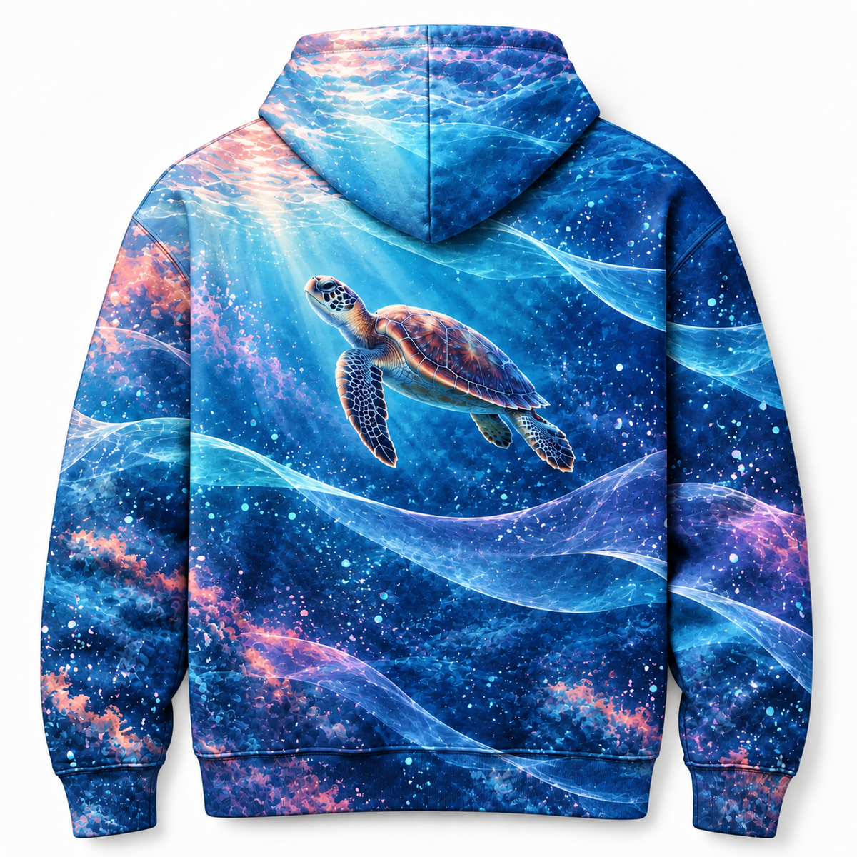Phase Shift Sea Turtle Hoodie — Layered Wave Screen Print