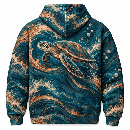 Copperwave Sea Turtle Hoodie — Copper Ocean Wave Print