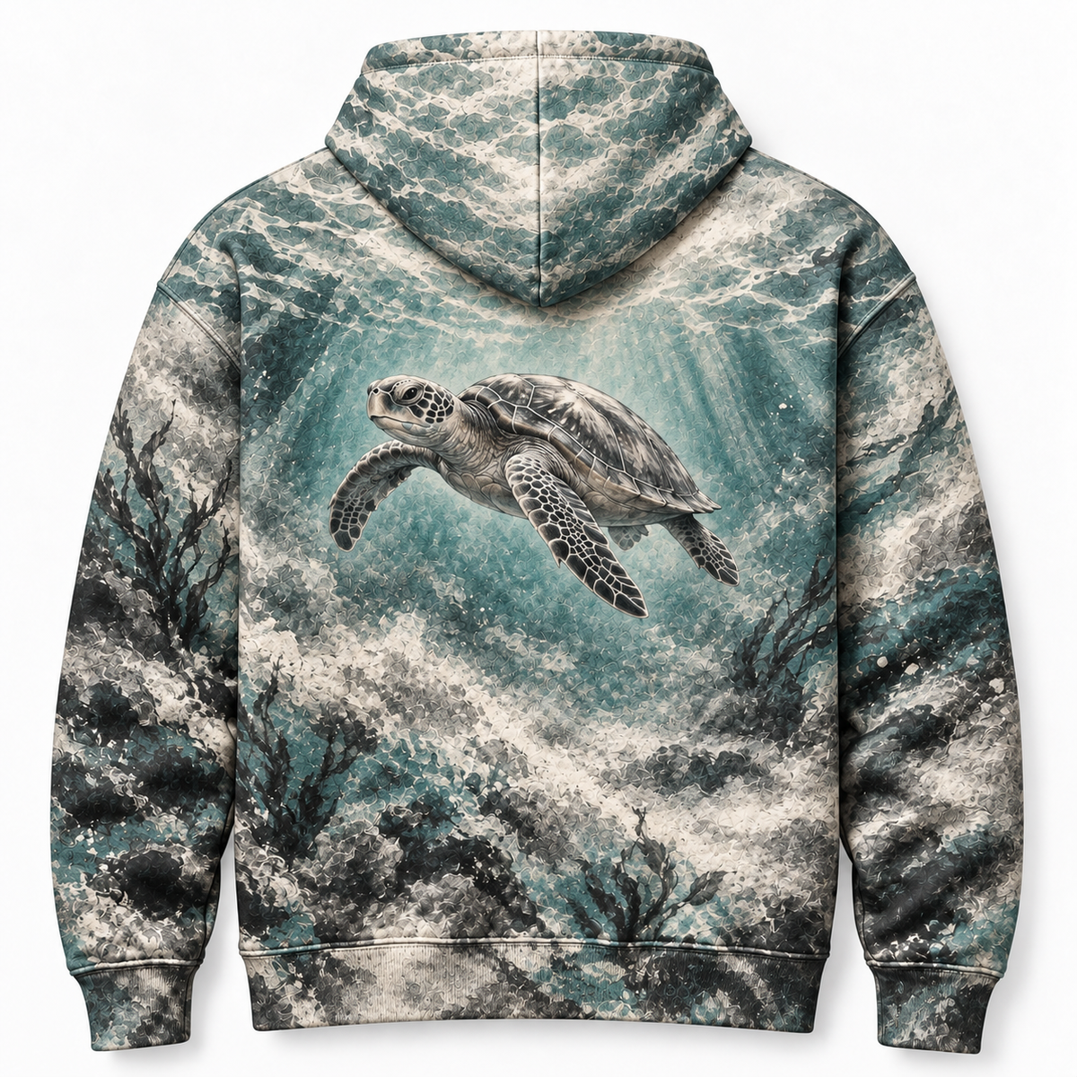 Graphite Drift Sea Turtle Hoodie — Charcoal Smudge Print