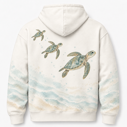 Sea Glass Companions Sea Turtle Hoodie – Soft Watercolor Family Print