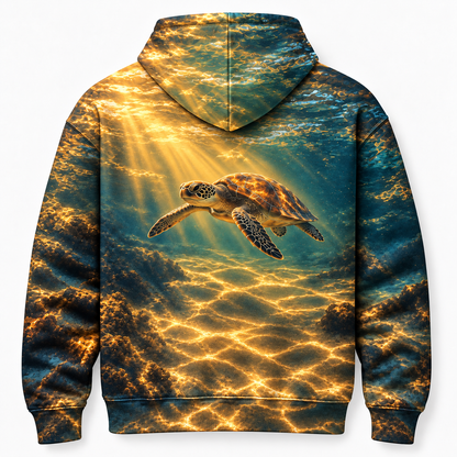 Amber Window Sea Turtle Hoodie — Warm Water Light Print