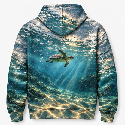 Raindrop Sanctuary Sea Turtle Hoodie — Rain Ripple Print