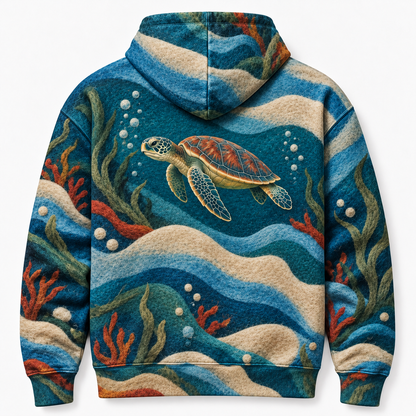 Feltwater Layers Sea Turtle Hoodie — Soft Felt Illusion Print