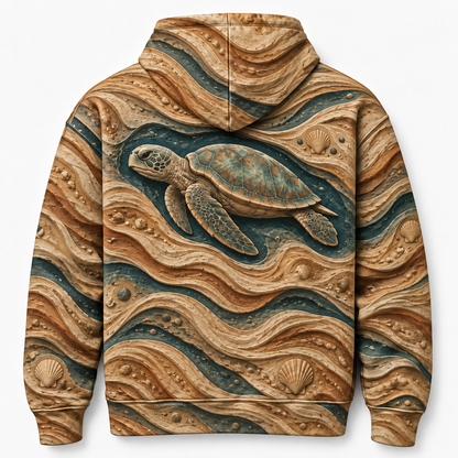 Dune Relief Sea Turtle Hoodie — Sculpted Sand Print