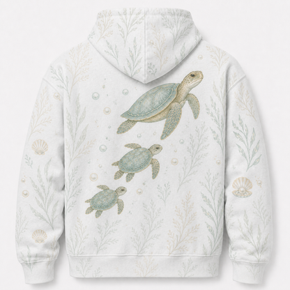 Pearl Nursery Sea Turtle Hoodie — White Watercolor Family Print