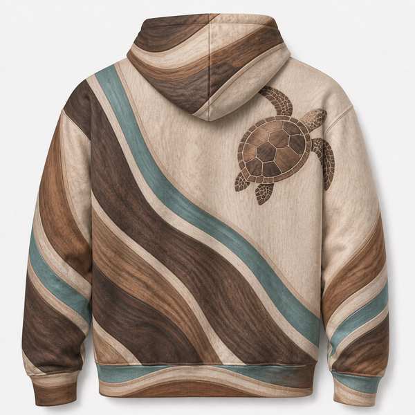 Driftwood Sea Turtle Hoodie — Wood Grain Inlay Print