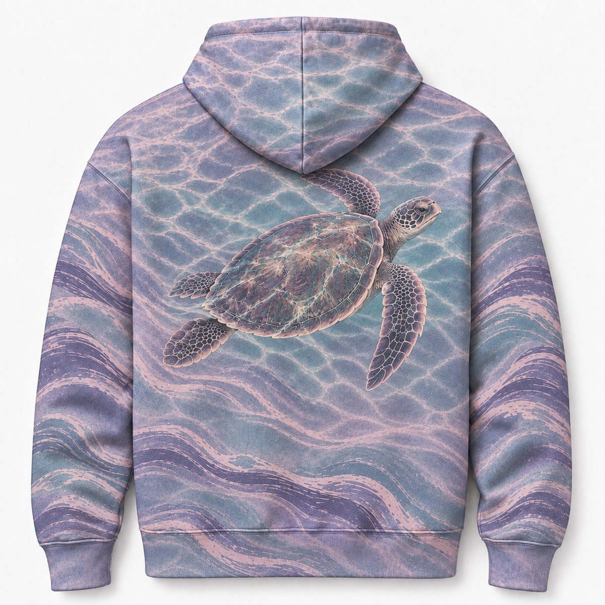 Opal Tide Sea Turtle Hoodie — Pastel Lavender Wave Print