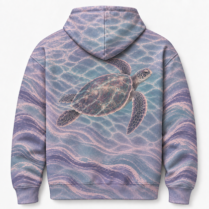 Opal Tide Sea Turtle Hoodie — Pastel Lavender Wave Print