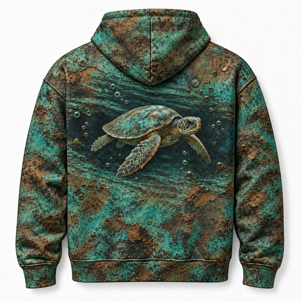 Verdigris Passage Sea Turtle Hoodie — Patina Relief Print