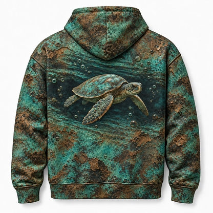 Verdigris Passage Sea Turtle Hoodie — Patina Relief Print