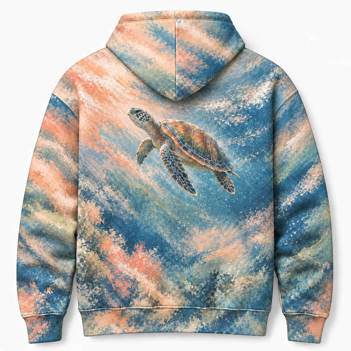 Pastel Motion Sea Turtle Hoodie — Soft Chalk Ocean Print