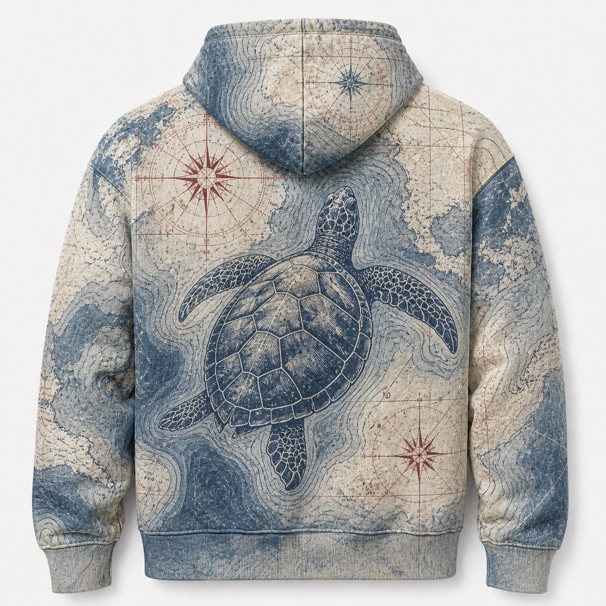 Wayfinder Sea Turtle Hoodie — Vintage Nautical Chart Print